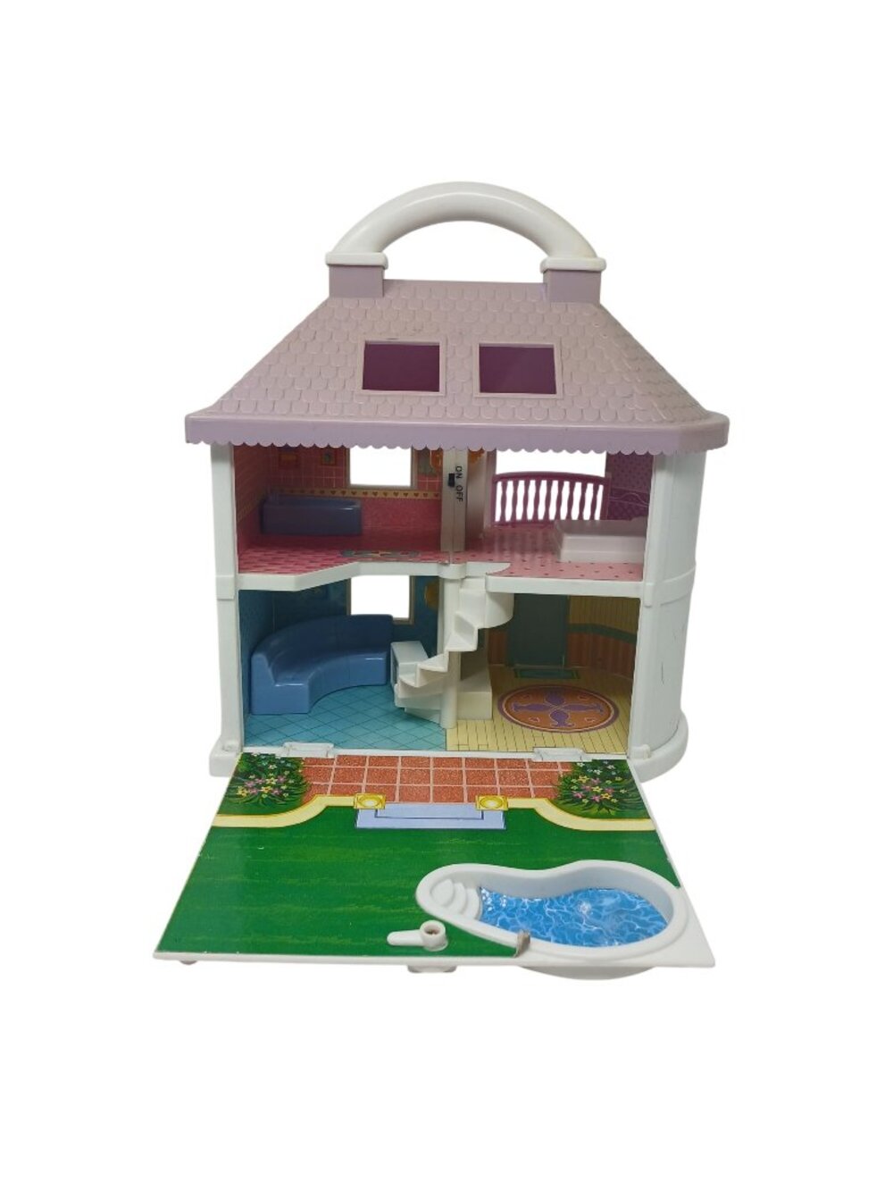 VTG Blue Box Toys Portable Dream House Doll House 4 Rooms Extras Works #WS-T